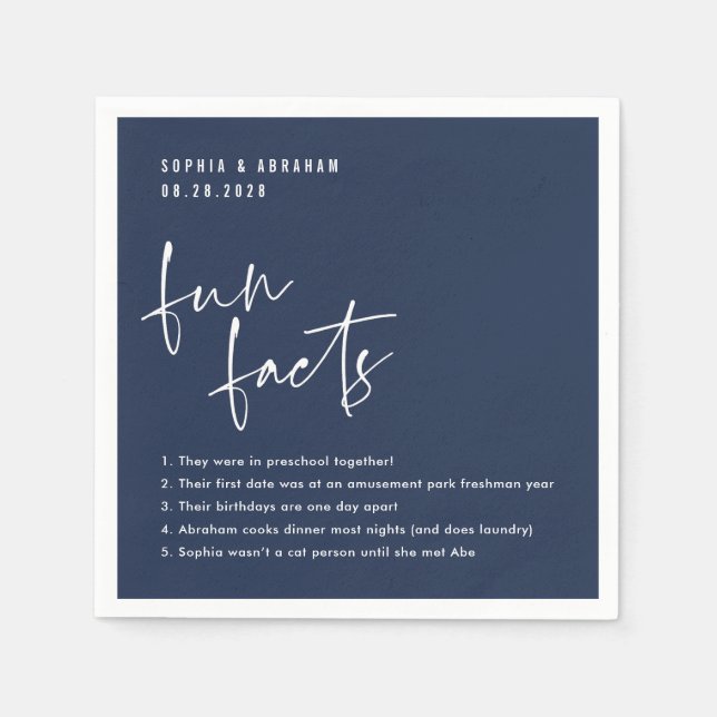 Fun Facts about the couple Navy Blue Wedding Napkin (Front)