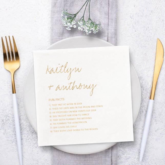 Fun Facts About The Newlyweds Modern Wedding Foil Napkins (Creator Uploaded)