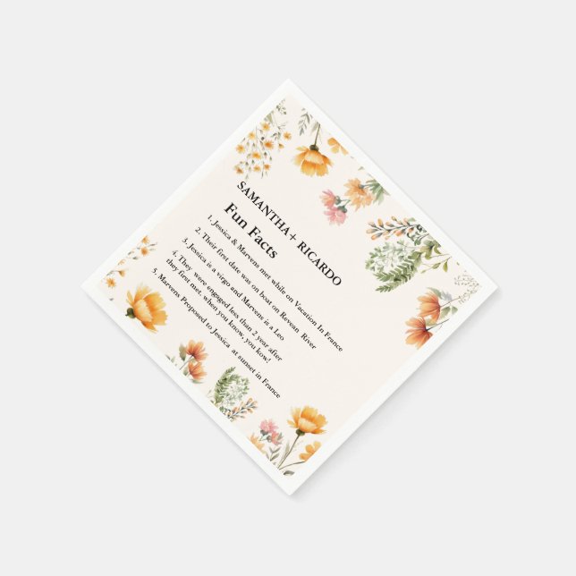 Fun Facts About The Newlyweds Wildflower wedding Napkin (Corner)