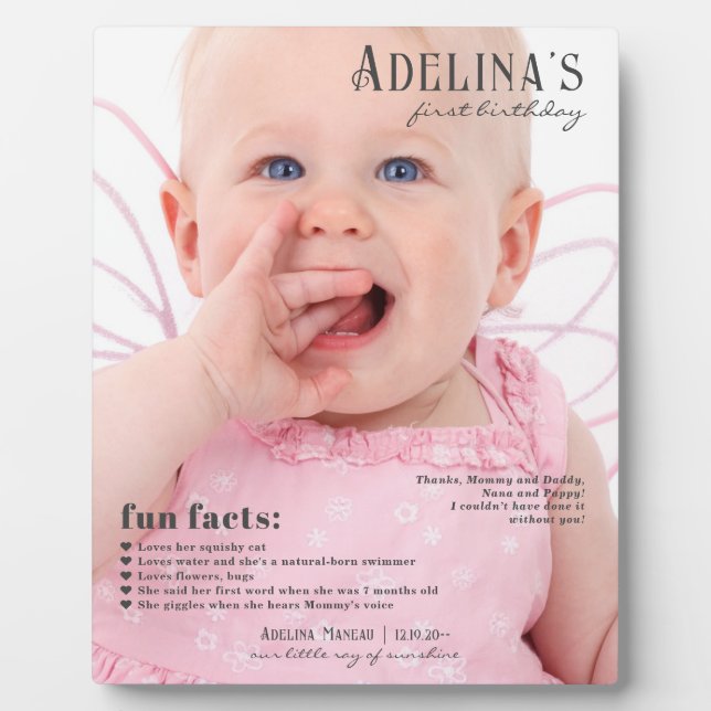 Fun Facts Baby's 1st Birthday Magazine Cover Style Plaque (Front)