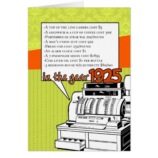 Fun Facts Birthday – Cost of Living in 1925 Card