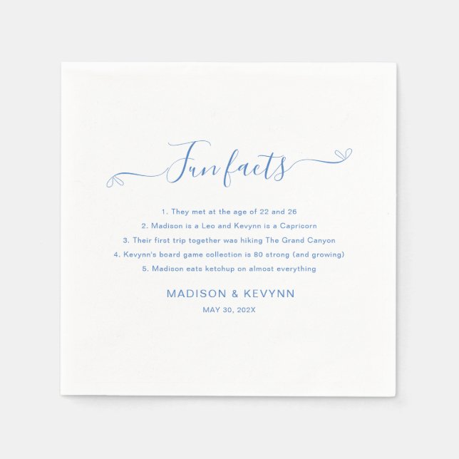 Fun Facts Blue Wedding Napkins (Front)