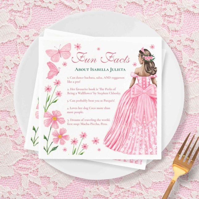 Fun Facts Blush Pink Quinceañera Floral Napkin (Fun Facts Blush Pink Quinceañera Floral Napkins)