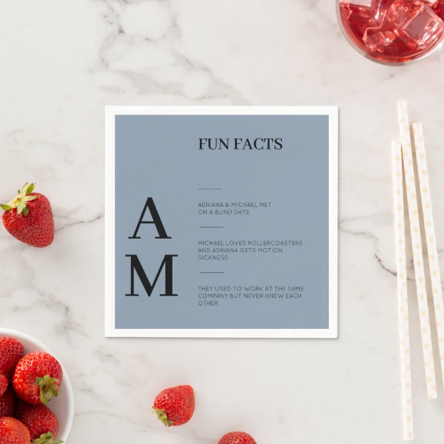  Fun Facts Bold Typography Dusty Blue Wedding  Napkin (Insitu)