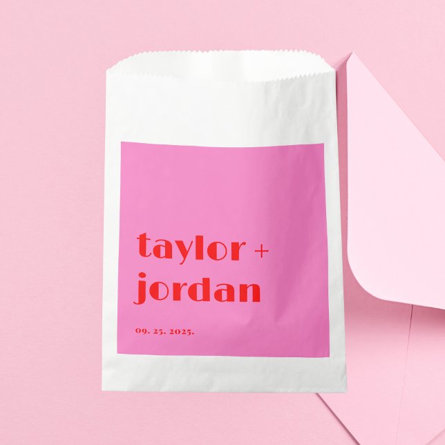 Fun facts Bold Typography Pink Red Wedding Favour Bag (Creator Uploaded)