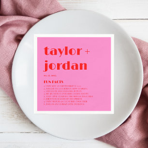 Fun facts Bold Typography Pink Red Wedding Napkin