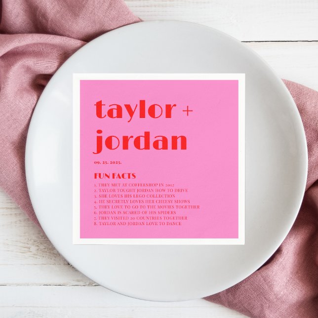 Fun facts Bold Typography Pink Red Wedding Napkin (Creator Uploaded)