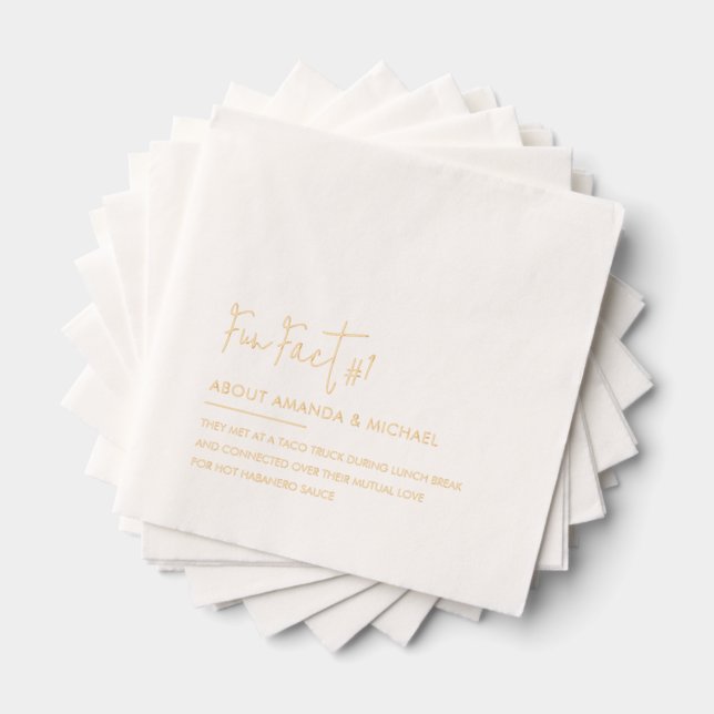 Fun Facts Bride Groom Personalised Wedding Trivia Foil Napkins (Insitu (Stacked))