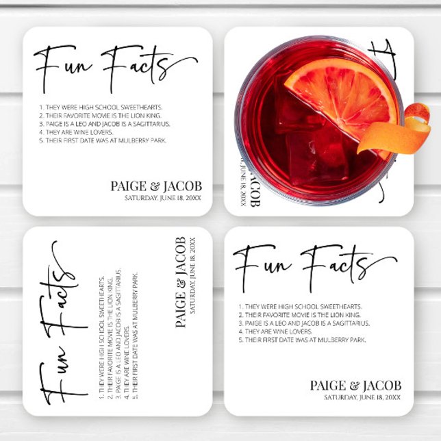 Fun Facts Classic Minimal Minimalist Wedding Square Paper Coaster (Creator Uploaded)