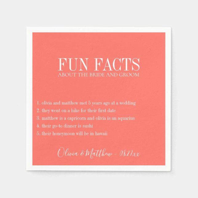 Fun Facts Coral Personalised Napkin (Front)