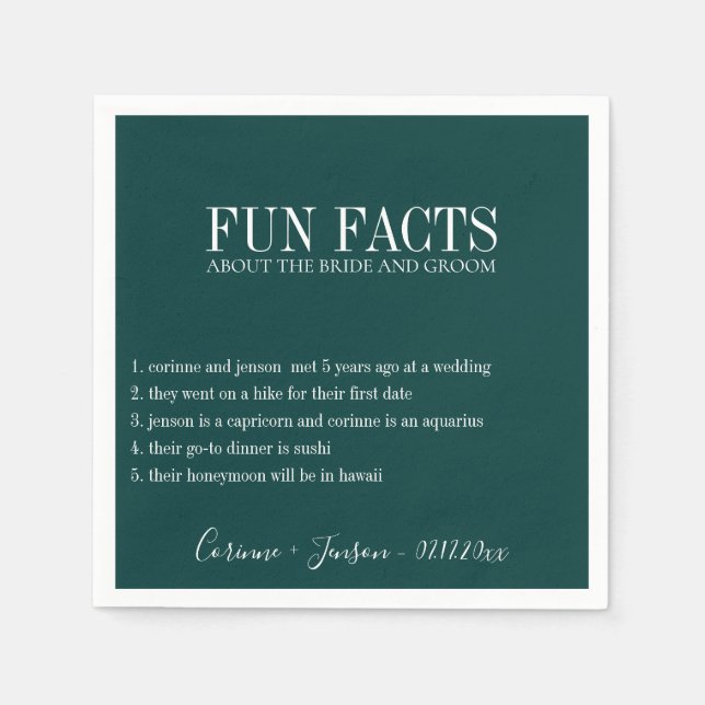 Fun Facts Deep Teal Personalised Napkin (Front)