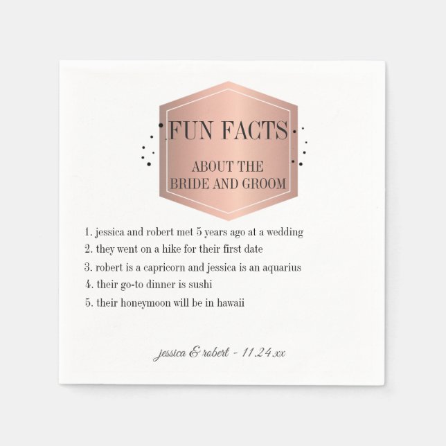 Fun Facts Elegant Rose Gold Logo Personalised Napkin (Front)