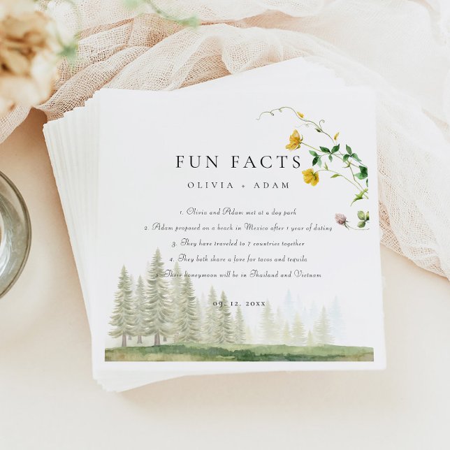 Fun Facts Forest Rustic Boho Wildflower Wedding Napkin (Creator Uploaded)