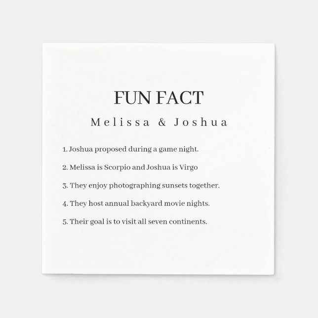 Fun Facts Funny Elegant Simple Wedding  Napkin (Front)