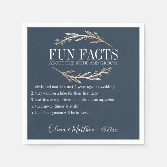 Fun Facts Gold Botanical Personalised Napkin (Front)