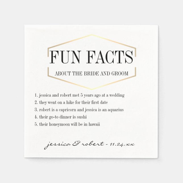 Fun Facts Gold Personalised Paper Napkins (Front)