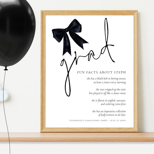 Fun Facts Grad Black Bow Graduation Party Poster (Creator Uploaded)