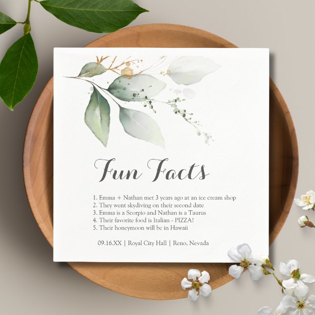 Fun Facts Greenery Gold Foliage leaves wedding Napkin (Creator Uploaded)