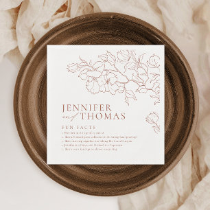 Fun facts hand drawn floral terracotta wedding napkin