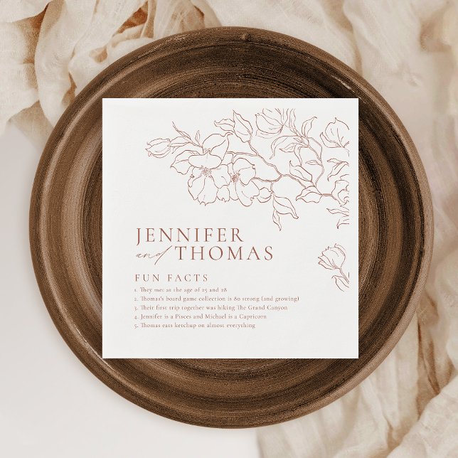 Fun facts hand drawn floral terracotta wedding napkin (Fun facts hand drawn floral terracotta wedding napkins)