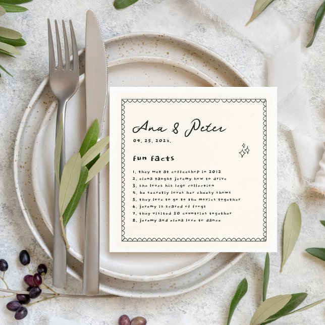 Fun facts Hand Illustrated Wedding Party Napkins (Fun Facts Wedding Napkins)