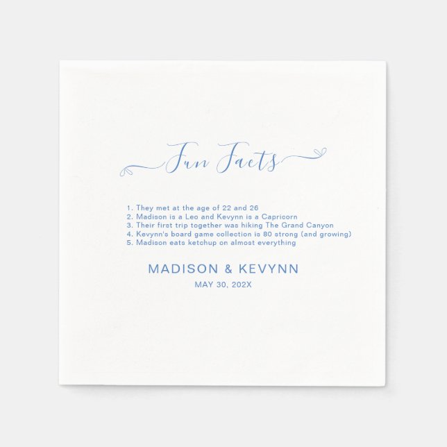 Fun Facts Minimal and Chic | Blue Wedding Napkins (Front)