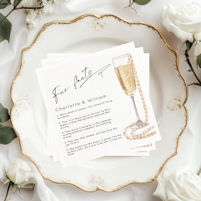 Fun Facts minimalist Pearls and Prosecco Bridal Napkin (Creator Uploaded)