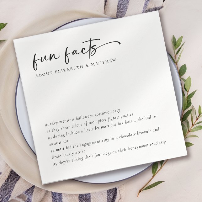 Fun Facts Minimalist Script Wedding Napkin (Creator Uploaded)