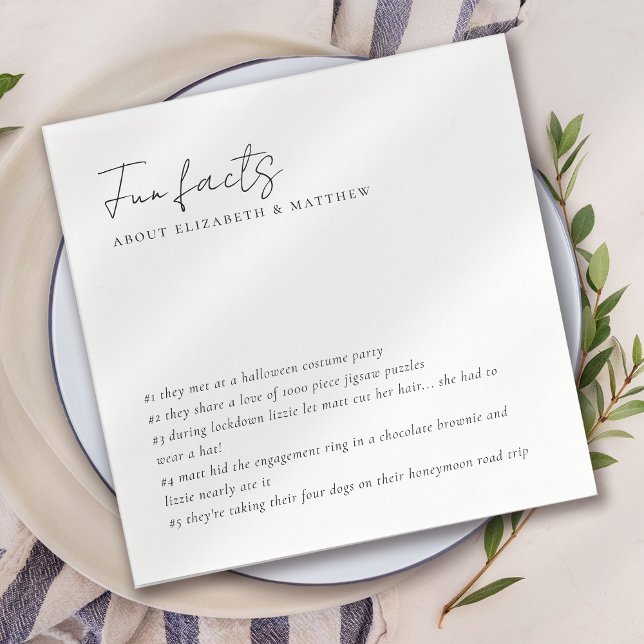 Fun Facts Minimalist Script Wedding Napkin (Creator Uploaded)