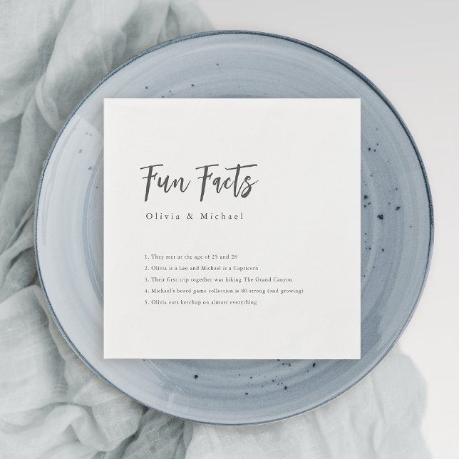 Fun Facts Modern Chic Script Minimalist Wedding Napkin (Fun Facts Modern Chic Script Minimalist Wedding Napkins)