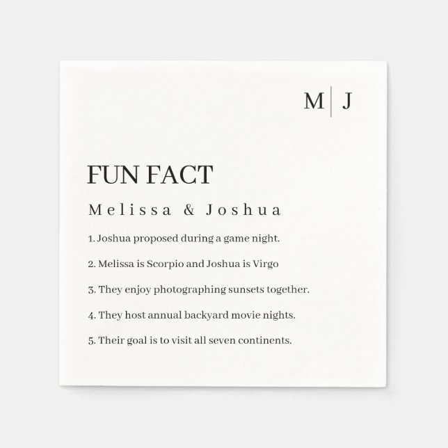 Fun Facts Modern Wedding Napkin (Front)