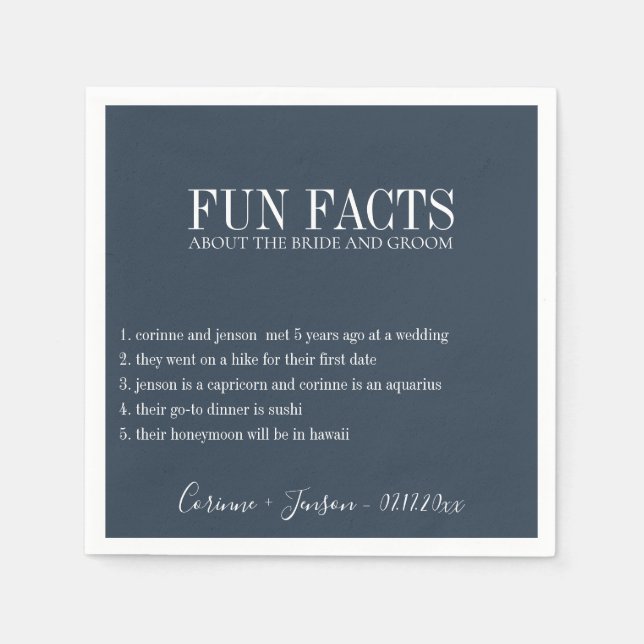 Fun Facts Muted Navy Blue Personalised Napkin (Front)