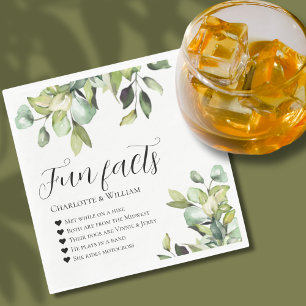 Fun Facts Newlyweds Green Botanicals Wedding Napkin