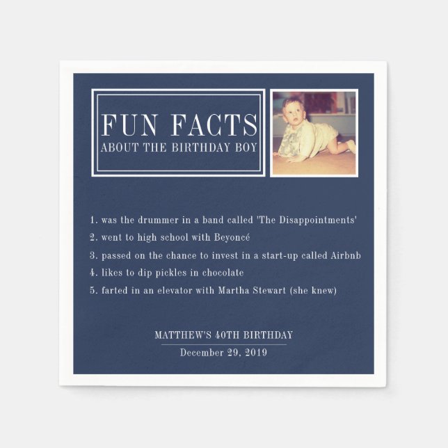 Fun Facts personalised napkins for birthdays (Front)