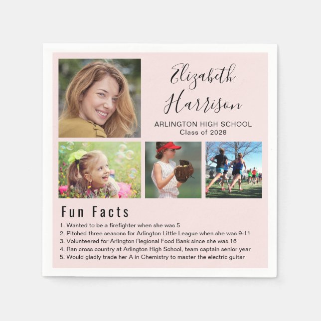 Fun Facts Photos Pink Graduation Napkins (Front)