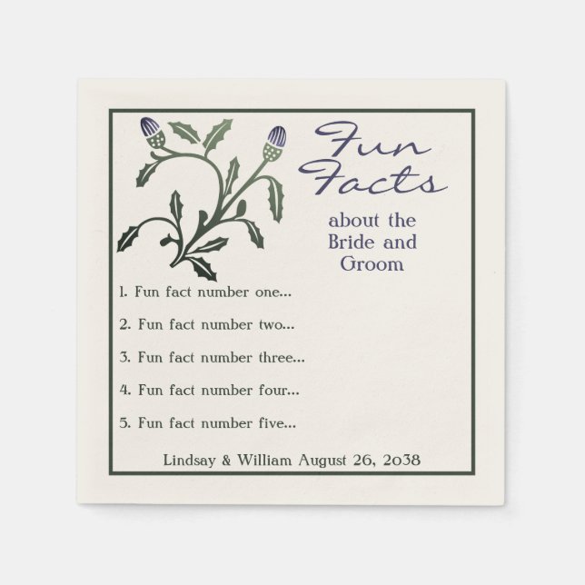 Fun Facts Purple & Green Thistle Wedding Reception Napkin (Front)