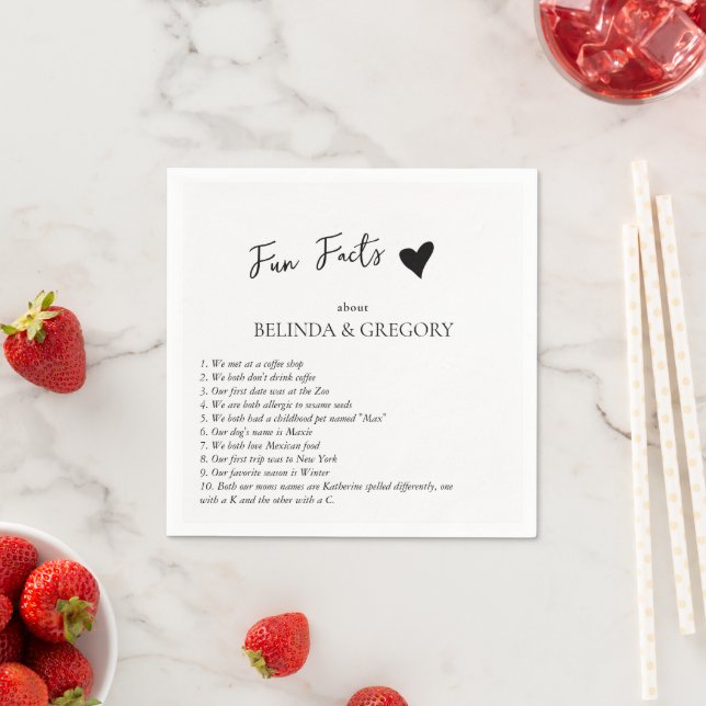 Fun Facts Trivia Wedding Black White Napkin (Insitu)