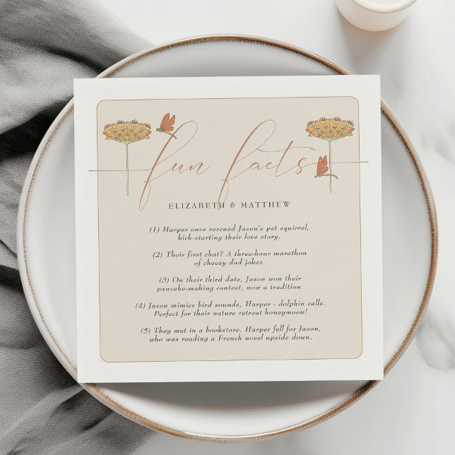 Fun Facts Vintage Dragonflies Orange Party Napkin (Creator Uploaded)