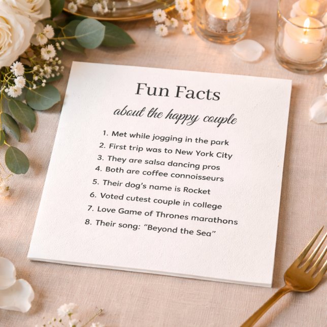 Fun Facts Wedding Napkins Personalized Couple Stor (Creator Uploaded)
