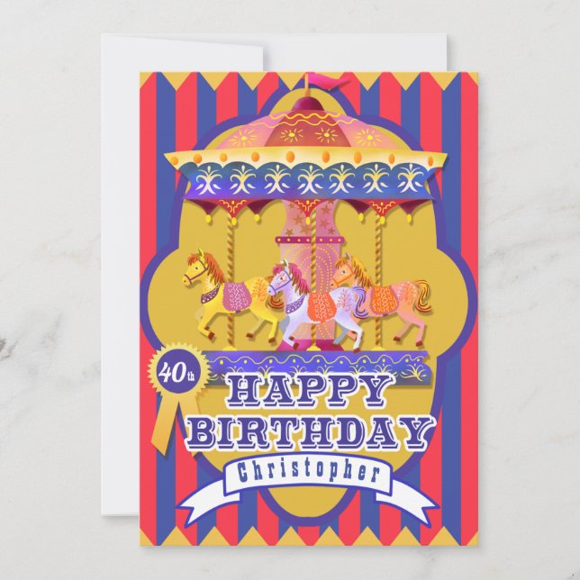 Fun Fair Carousel Birthday Holiday Card (Front)