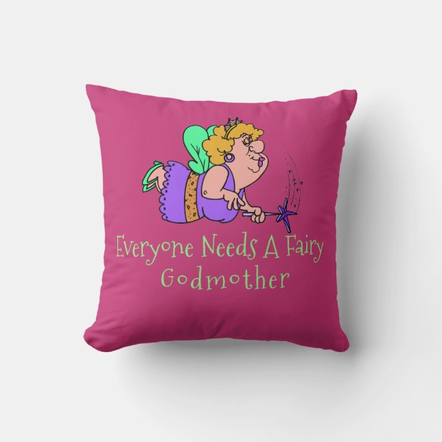 Fun Fairy Godmother & Fairy Godfather Throw Pillow (Front)