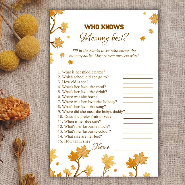 Fun Fall Baby Shower Who Knows Mummy Best (Creator Uploaded)