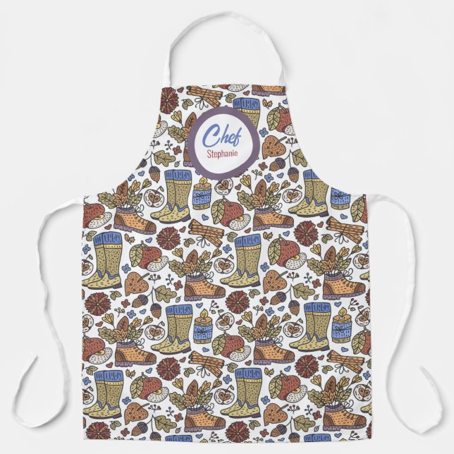 Fun Fall Boots Pattern, Personalised Chefs Apron (Front)