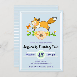 Fun Fall Fox Birthday Party Invitations