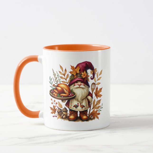 Fun Fall Seasonal gnome add monogram Thanksgiving Mug (Left)