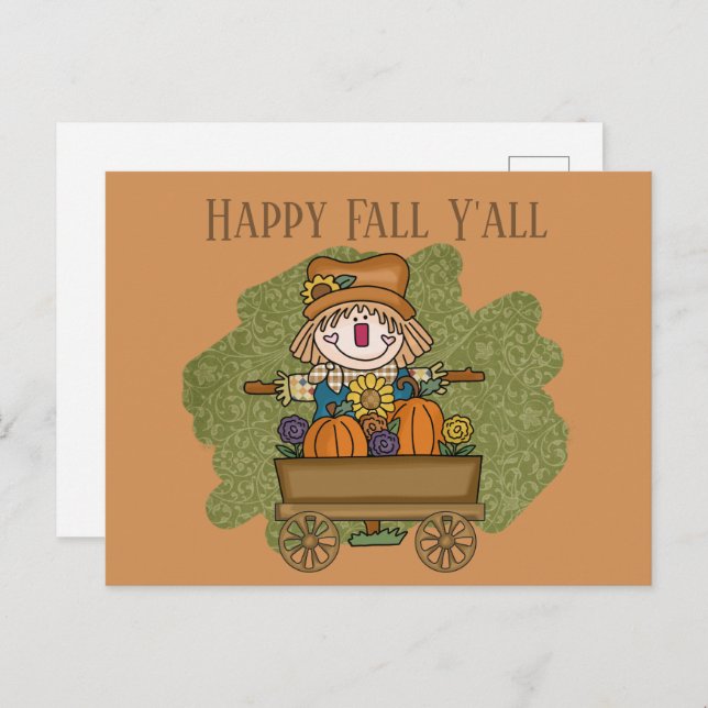 fun Fall Seasonal scarecrow add text  Postcard (Front/Back)