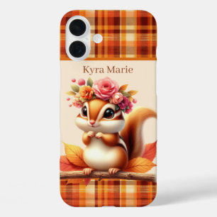 Fun Fall Seasonal squirrel add name  iPhone 16 Plus Case