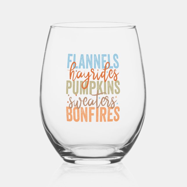 Fun Fall Vibes Stemless Wine Glass (Front)