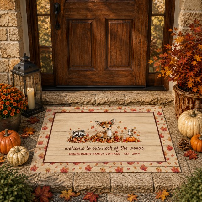 Fun Fall Woodland Animals Rustic Personalised Doormat (Fun Fall Woodland Animals Rustic Personalized Doormat)