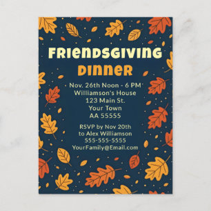 Fun Falling Leaves Friendsgiving Dinner Potluck Holiday Postcard